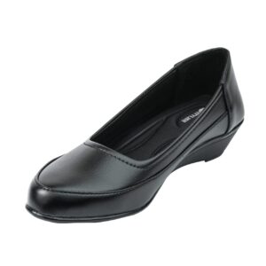 STYLISH Women Slingback Wedge Heel Shoes, Black, Textured Synthetic Leather, Round Toe, Slip-Resistant Sole, Office Wear